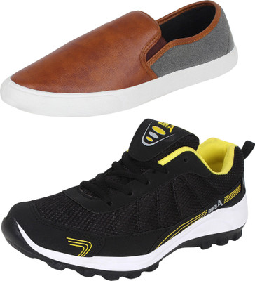 

Aero 02 Pair Combo Power Play Running and Canvas Running Shoes For Men(Black, Yellow, Brown, Grey