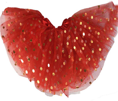 AGLARE Self Design Girls Flared Red Skirt