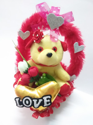 

Aparshi LOVE Teddybear stuffed soft toy valentine gift in Boat basket BKT08_2 - 32 cm(Red)