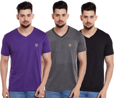 VIMAL JONNEY Self Design, Solid Men V Neck Purple, Black, Grey T-Shirt