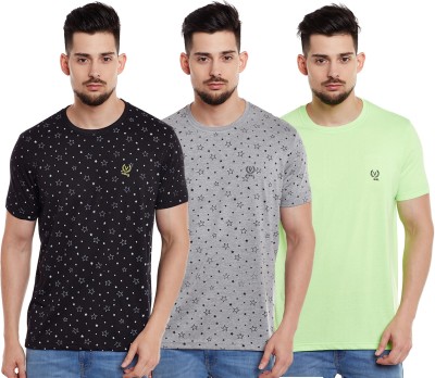 VIMAL JONNEY Geometric Print, Solid Men Round Neck Black, Grey, Light Green T-Shirt