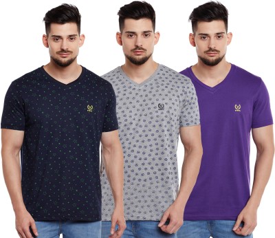 VIMAL JONNEY Geometric Print, Solid Men V Neck Purple, Black, Grey T-Shirt
