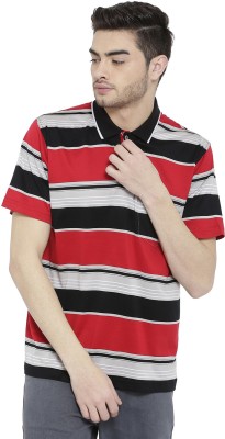 DUKE Striped Men Polo Neck Red, Black, Grey T-Shirt