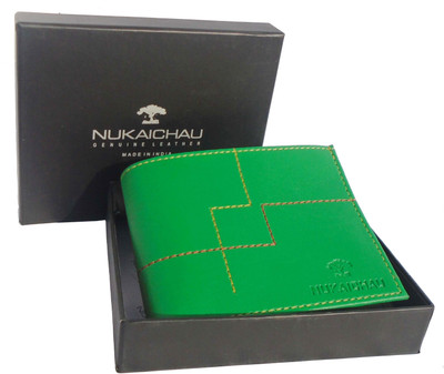 

NUKAICHAU Men Green Genuine Leather Wallet(3 Card Slots), Grn 3