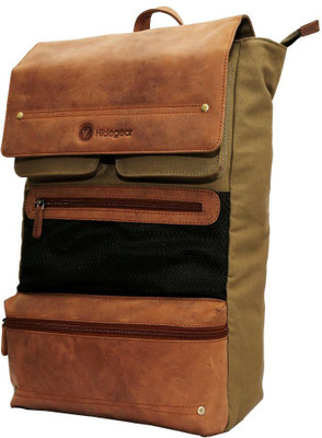 

hidegear Leather Canvas Laptop Backpack 14.5 L Laptop Backpack(Tan), Brown;olive