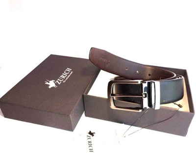

ZURICH Men Formal Black Genuine Leather Reversible Belt, Black/brown