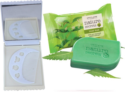 

Oriflame Sweden Nature Secrets Soap Bar with anti-bacterial Neem extract (30807) With Comb Mirror Set(Set of 3)