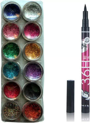 

Vozwa 12 in 1 Glitter Powder and sketch pen eyeliner(Set of 2)