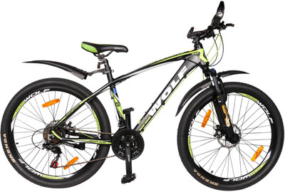 

WOLF Legend Carbon Look Dual Disc Bicycle For Adults Black&green 26 T Mountain/Hardtail Cycle(21 Gear, Multicolor)
