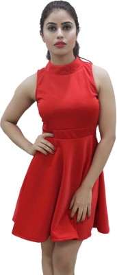 CRAZEVILLA Women Fit and Flare Red Dress