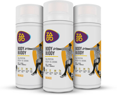 

ZAGO Body Buddy Mango 20g Protein Drink (Pack of 3 bottles 330ml) Nutrition Drink(3x110 ml, Mango Flavored)