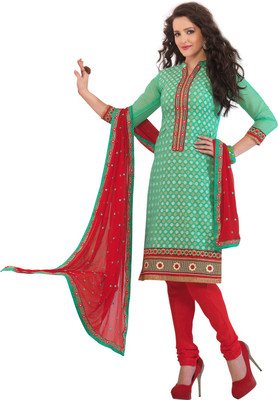 

The Four Hundred Jacquard Self Design Semi-stitched Salwar Suit Dupatta Material, Green