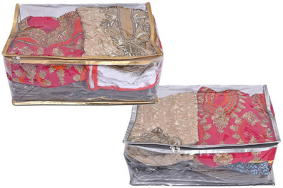 

Yellow Weaves Sari Cover Transparent Saree Cover Set of 2 Pcs FI1774(golden)