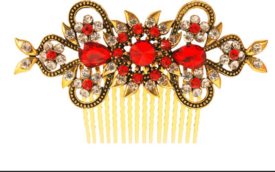 

Vogue Hair Accessories New Antique Gold Plated Exclusive Collection Wedding Party Fancy Bridal Comb Hair Clip(Red)