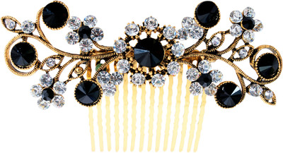 

Vogue Hair Accessories New Antique Gold Plated Exclusive Collection Wedding Party Fancy Bridal Comb Hair Clip(Black)