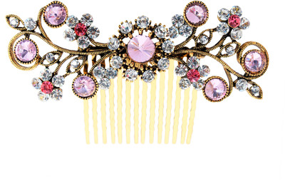 

Vogue Hair Accessories New Antique Gold Plated Exclusive Collection Wedding Party Fancy Bridal Comb Hair Clip(Pink)