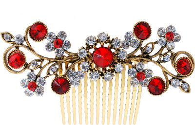 

Vogue Hair Accessories New Antique Gold Plated Exclusive Collection Wedding Party Fancy Bridal Comb Hair Clip(Red)