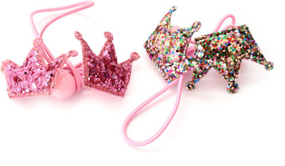 

Ayesha lil star kids set of Multi colored and Pink glitter crown elastic hair bands Rubber Band(Pink)
