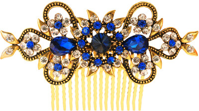 

Vogue Hair Accessories New Antique Gold Plated Exclusive Collection Wedding Party Fancy Bridal Comb Hair Clip(Blue)