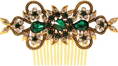 

Vogue Hair Accessories New Antique Gold Plated Exclusive Collection Wedding Party Fancy Bridal Comb Hair Clip(Green)