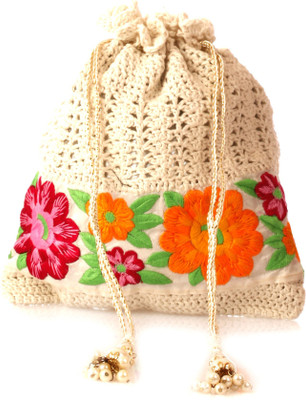 

Ahankara FLORAL CROCHET POTLI Potli(White, Yellow, Pink), Pink;white;yellow