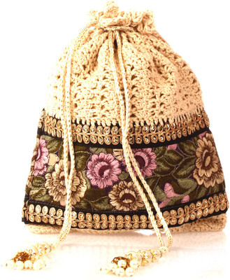

Ahankara EMBROIDERED CROCHET POTLI Potli(Beige)