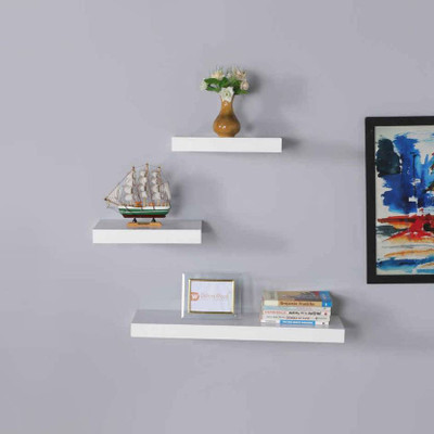 MartCrown wooden floating wall decor wall stand wall shelf Wooden Wall Shelf(Number of Shelves - 4, White)