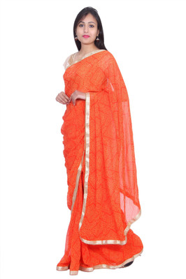 Kastiel Printed Bandhani Georgette Saree(Orange)
