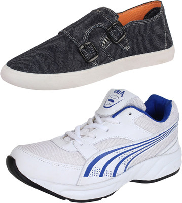 

Aero 02 Pair Combo Power Play Running and Canvas Running Shoes For Men(White, Blue, Blue