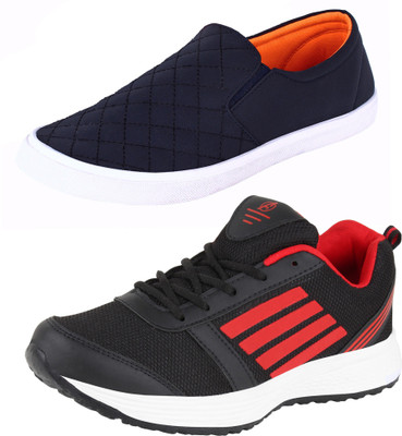 

Aero 02 Pair Combo AMG Performance Running and Canvas Running Shoes For Men(Black, Red, Blue, Orange, Black::red::nblue::orange