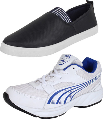 

Aero 02 Pair Combo Power Play Running and Canvas Running Shoes For Men(White, Blue, Navy