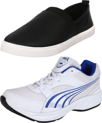 

Aero 02 Pair Combo Power Play Running and Canvas Running Shoes For Men(White, Blue, Black
