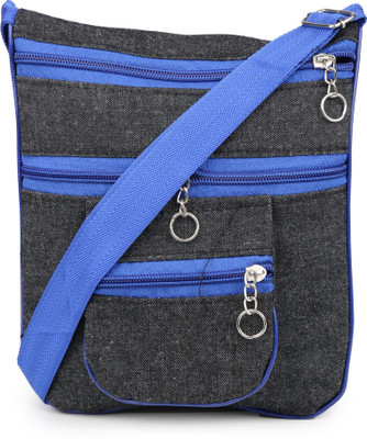 JAZZENTERPRISES Girls Casual Blue Cotton Sling Bag