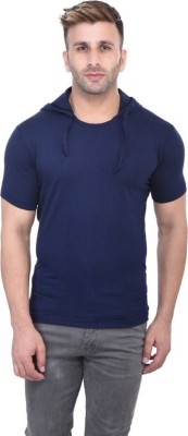 Fascista Solid Men Round Neck Dark Blue T-Shirt