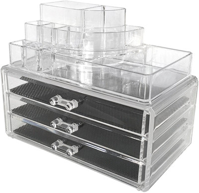 

BESDEALS.IN Best Deals - Acrylic Cosmetic Organizer Cum Jewelry Box For Jewelry Cosmetics Multi Slots. Storage, Oraganizer Vanity Box(Transparent, Clear)