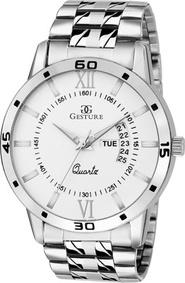 

Gesture 1202- White Day And Date Chain Watch - For Men