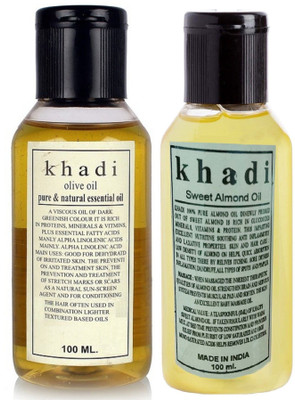 

Khadi Herbal Combo Oil : Olive Oil & Sweet Almond Oil (Pack of 2) 200 GMS(200 ml)