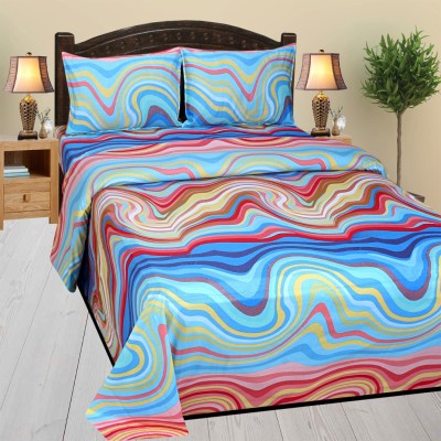 manvicreations 180 TC Cotton Queen Abstract Flat Bedsheet(Pack of 1, Blue)