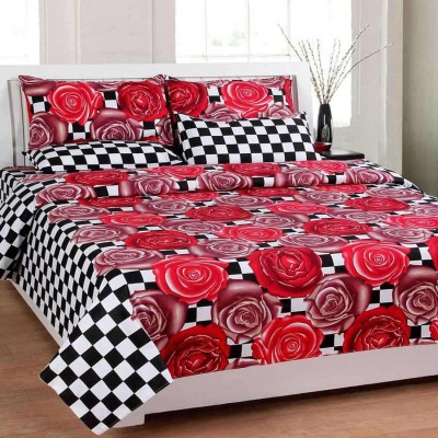 manvicreations 180 TC Cotton Queen Floral Flat Bedsheet(Pack of 1, Red)