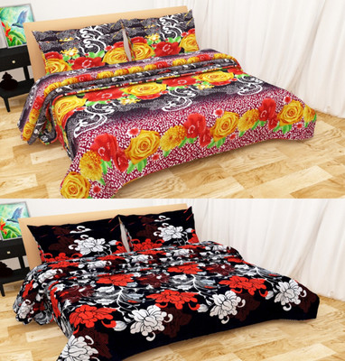 Shreejee 120 TC Polycotton Double Printed Flat Bedsheet(Pack of 4, Multiclor)
