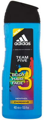 ADIDAS Team Five Body, Hair & Face Shower Gel, Menthol Energising - 400ml (13.5oz)(400 ml)