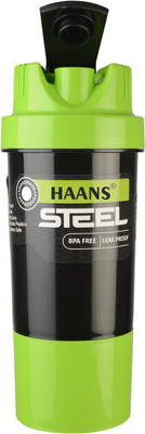 

HAANS Steel Shaker 400 ml Shaker(Pack of 1, Steel/Chrome, Green), Steel & green