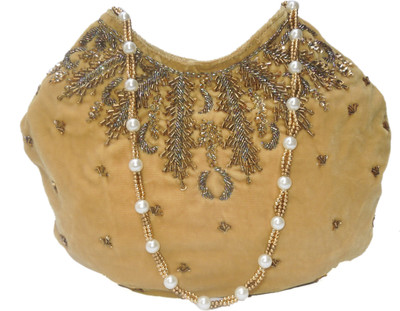 

Spice Art Designer Golden Velvet Embroidered Evening Potli Potli(Gold)