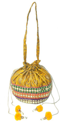

Spice Art Designer Mustard Embroidered Banarsi Evening Potli Potli(Yellow)