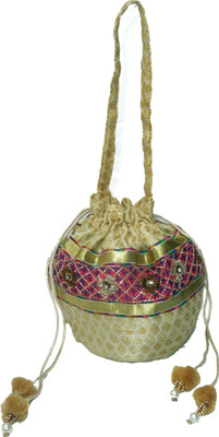 

Spice Art Designer Golden Embroidered Banarsi Evening Potli Potli(Gold)