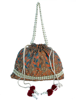 

Spice Art Designer Copper Banarsi Silk Embroidered Evening Potli for Womens Potli(Brown)