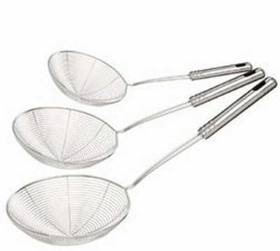 KUBER INDUSTRIES Deep Fry/Mesh Strainer/Jhara/Puri Strainer set of 3 Pcs (16 & 18 & 20 Cm) Code-STJ20 Strainer(Silver)