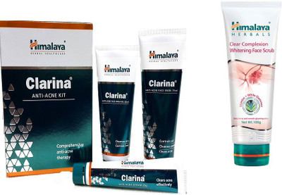 Himalaya Clarina Anti Acne Kit, Clear Complexion Whitening Face Scrub(Set of 2)