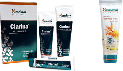 Himalaya Clarina Anti Acne Kit, Fairness Kesar Face Wash(Set of 2)