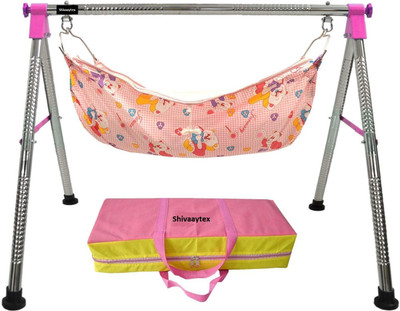 

SHIVAAYTEX Solid Indian Style Round Silver Fully Folding Stainless Steel Cradle(Ghodiyu) with Hammock(Silver)
